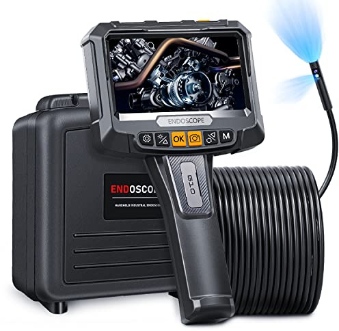 Dual Kameras Endoskopkamera, SGAINUL 5,0 Zoll Inspektionskamera IPS Bildschirm Industrie Endoskop, mit 6+1 Leuchten, orangefarbenen und schwarzen Tasten, 32G TF-Karte und Tragetasch -10M