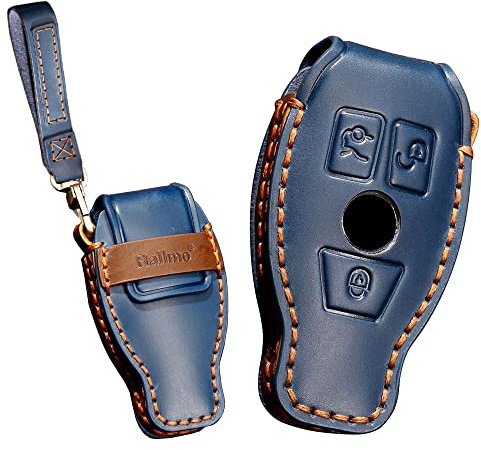 KUNIO Autoschlüssel Schutzhülle Passt für Mercedes Benz A B C E S G R Klass AMG CLA GLC GLA GLK CLK GLE SLK GLS W204 W211 W164 Leder Schlüsselhülle Schlüsselcover Schlüsselanhänger Blau