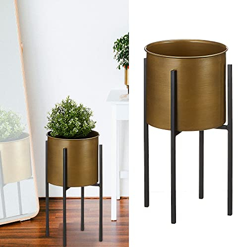 Cepewa Pflanztopf Gestell Topf zweiteilig | H50cm schwarz Gold | Blumenständer Übertopf Wohndekoration (1 x Pflanztopf 50cm Gold)
