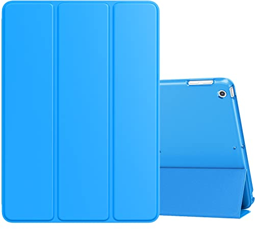 MoKo Hülle Kompatibel für iPad 9.7 2017/2018, 5./6. Generation - PU Leder Tasche Schutzhülle Schale Smart Case mit Transluzent Rücken Deckel Auto Schlaf/Wach Stanfunktion, Blaue Welle