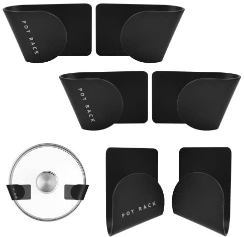 GIRAFEDA Topfdeckel Wandhalterung Selbstklebend Topfdeckelhalter Nahtlose Aufkleber Pfannendeckel Halterung Plastik Deckelhalter Wand Schwarz Topfdeckel Halterung für zu Hause Küche (6 Stück)