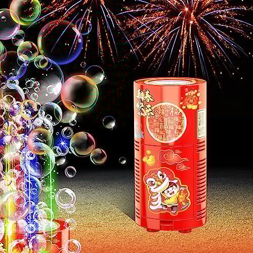 Feuerwerks Seifenblasenmaschine (13 Löcher) mit Lichtern, Luftblasen Wunderkerzen Geburtstagsdeko, Automatischer Seifenblasen Maschine für Kinder Party Hochzeit Geburtstag Chinesisches Neujahrsfest