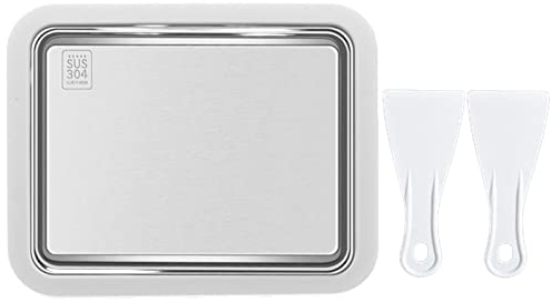 HEPVET Ice Cream Maker Pan - Ice Cream Roller Pan - Portable Quick Ice Manual 304 Stainless Flat Tray Ice Cream Maker With 2 Ice Shovels For Refrigerator