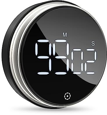 OQIMAX Minuteur de Cuisine, Timer Enfant, Minuteur Analogique Visuel, Minuteur Cuisine Electronique, Timer Frigo, Grand Affichage LED, Volume Réglable pour Étudier Cuisson Classe Fitness - Argent
