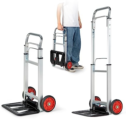 COSTWAY Carrello Portapacchi Pieghevole in Alluminio, Capacità 100 kg | Carrello a Mano con Manico Telescopico e 2 Ruote in Gomma per Casa, Giardino e Magazzino