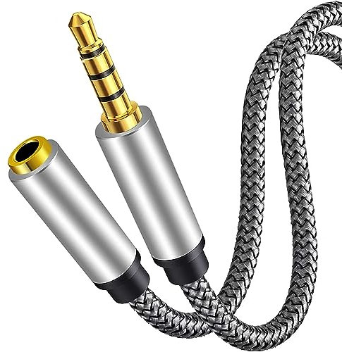 CABLEPELADO Cable alargador Jack 3.5 mm con microfono 4 Pines, Alargador Auriculares 3.5mm, Macho a Hembra, Compatible con Compatible con PS5 / PS4, Cascos, Altavoz, PC, Móvil, Nylon, 0.50 Metros