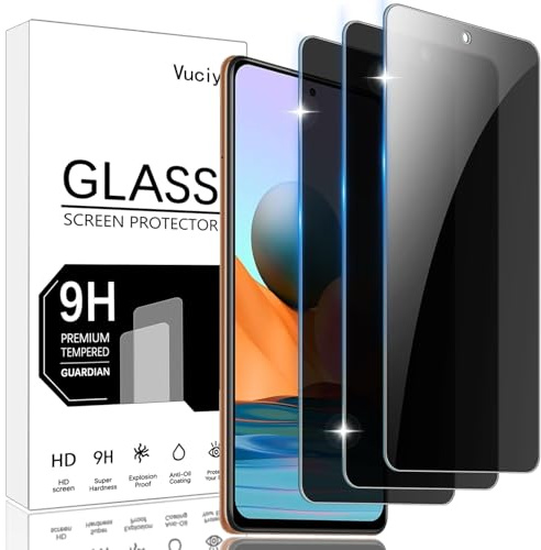 Vuciya [3 Pack Privacidad Screen Protector para Xiaomi Redmi Note 10 Pro/Note 10 Pro Max vidrio templado,Dureza 9H,Sin Burbujas, Antihuellas,Antiarañazos,HD Alta Sensibilidad protector pantalla