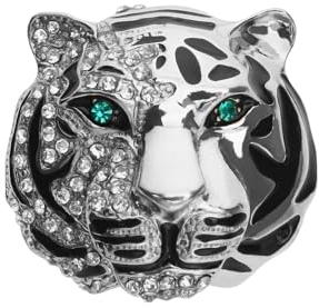 EMSea Strass Tête de Tigre Broche Épingles Épinglette Manteau Insigne en Alliage pour Hommes Vintage pour Foulards Collier Accessoires pour Hommes 33x36mm, Argent