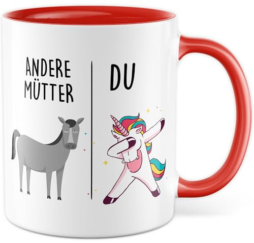 Tasse Mutter Geschenk Andere Mütter - Du, Kaffeetasse Mama Geschenk für Frauen Schwangerschaft Baby, Geschenkidee Freundin Frau Kind Geburtstag Muttertag Weihnachten Kaffee-Becher (Weiß/Rot)