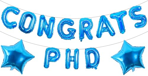 PHD Graduation Dekorationen, Congrats PHD Ballons Banner Blau und Stern Folienballon für Doktorate Graduation Dekorationen, PHD Feier Congrats Grad Party Supplies Klasse von 2025