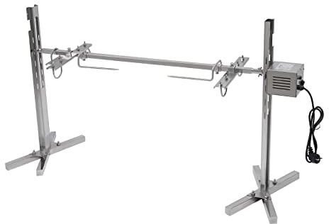 Spiedino per barbecue, motore in acciaio inox, 220 V, 25 W, spiedo elettrico, 2 forchette in acciaio inox, bilanciamento e supporto motore, girarrosto elettrico, altezza regolabile