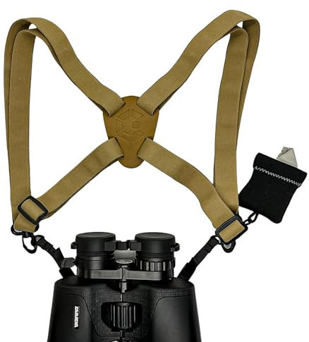 GAIARENA Binocular Harness - Adjustable Cross Bino Strap for Hunting Hiking Birding with Lens Cleaning Cloth - Tan