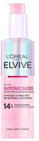 L'Oréal Paris Elvive Glycolic Gloss Siero Senza Risciacquo, 150 ml | Per Capelli Spenti e Porosi, Capelli Setosi, Con Acido Glicolico, Senza Solfati, Siero Senza Risciacquo