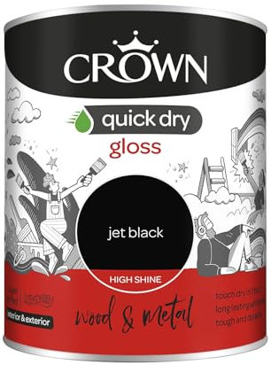 Crown Quick Dry Gloss Paint Jet Black 750ml, Wood, Metal Int/Ext