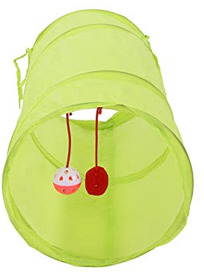 Mokylor Katzentunnel für Hauskatzen, Peekaboo-Katzenhöhle mit Katzenspielzeug, Zusammenklappbares Katzenspielspielzeug für Puzzleübungen, Verstecktraining und Laufen mit(Leuchtendes Grün)