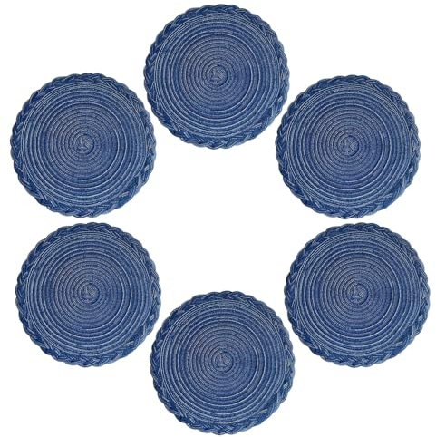 VEIZIBEE Tappetini da Tavolo,Resistente al calore intrecciato Pizzo Tovagliette da Pranzo Tappetini da Pranzo Lavabili Antiscivolo Rotondi Cucina Tavolo da Pranzo Stile Europeo (Blu, 35cm)