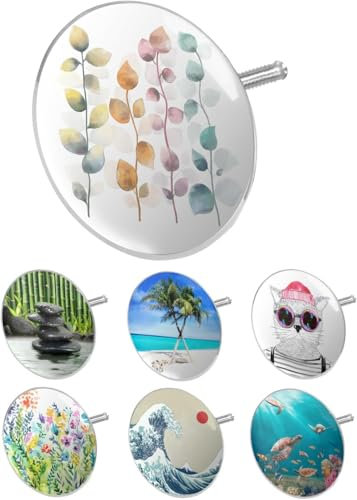arteneur® - Badewannenstöpsel Universal mit Motiv Bunte Blätter | Dreifach Dichtung | Verstellbar | Rostfrei | Extra Schwer für stabilen Halt | Stöpsel Badewanne Zubehör