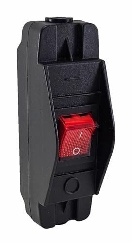 Geräte Schnurschalter in schwarz, robustes Gehäuse mit auswechselbarem Wippschalter 16A 250V~, rot beleuchtet
