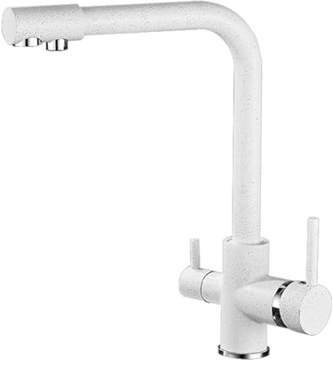 XJTNLB 3 Wege Armatur Küche Weiß Küchenarmaturen für Wasserfilter 3 in 1 Spültischarmatur Doppelgriff Trinkwasserhahn mit 3 Schlauches