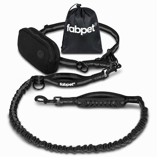 Fabpet Hands Free Hundeleine Für Laufen, Gehen Und Joggen - Starke Dual D-Ring Design Bis Zu 60kg, Verstellbarer Gürtel Mit Abnehmbarem Beutel