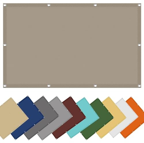 Sonnensegel inkl Befestigungsseile 3.2 x 5.5 m Rechteckig Markisenstoff Markise Premium PES Polyester Imprägniert für Garten Terrasse Balkon Schwimmbad, Taupe