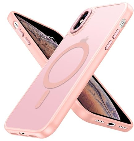 DUEDUE Cover Magnetica per iPhone X/XS 5.8[Compatibile con MagSafe], Custodia Opaca per iPhone XS/X Case con Pulsante metallico Ultra-Sottile TPU Silicone Anti-Scivolo, Rosa
