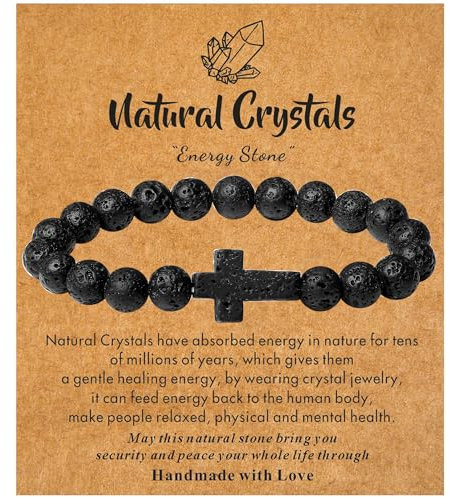 XIANNVXI Cross Bracelet for Men Women Black Volcanic Stone Bracelet Crucifix Christian Gifts for Men Baptism Gifts Rosary Cross Jewellery