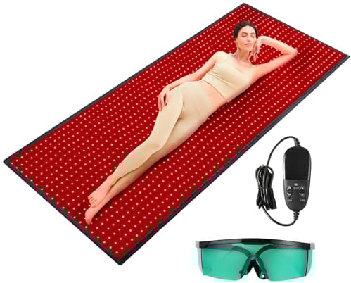 VEVOR Rotlichttherapiematte, 1280PCS 3-Chip LED Lichttherapie Pad & Controller, 10/40Hz Puls, 10-90 Min Timer, 660nm Rot & 850nm Nahinfrarot Lichttherapie für Schmerzlinderung, Hautgesundheit