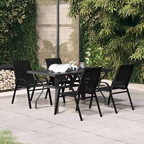 Keyroto Gartenmöbel Set 4 Stühle mit Tisch Garten essgruppe 4 Personen sitzgruppe Outdoor Gartentisch mit stühlen Stahl -Schwarz-5-tlg