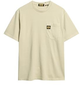 Superdry Herren T-Shirt mit Tasche und Kontrastnähten Verwaschenes Pelikan Beige XL