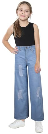 A2Z 4 Kids Girls Palazzo Jeans Wide Leg Stretchy Denim - Jeans JN46 Light Blue 5-6