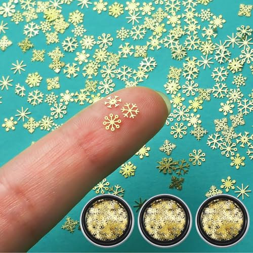 FloralGrace 300 Stück Mini Metall Schneeflocken für Basteln 5mm Kleine Weihnachtsverzierungen Kleine Schneeflocken Ornamente Kleine Schneeflocken Bastelstücke (Gold)