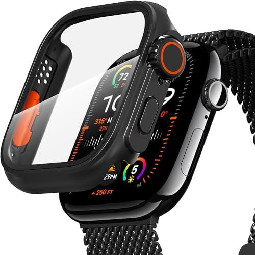 Diruite Funda para Apple Watch Series 10 46mm Cristal Templado Protector Pantalla Apariencia Creativa HD Protección Completa PC Dura Carcasa,Negro(HD),Series 10 46mm