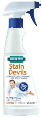 Stain Devils Antiperspirant & Sweat Mark Remover Spray 250ml - Removes Deodorant & Sweat Stains - Odor Eliminator for Shirts, Blouses & T-Shirts - Safe for Most Fabrics (1 Pack (250ml))