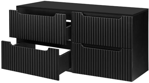 [en.casa] Waschtischunterschrank Skelbolu doppelter Waschbeckenunterschrank hängend 120 x 60 x 40 cm Badezimmerschrank mit Schubladen Badschrank mit Softclose-System gerillte Front Schwarz
