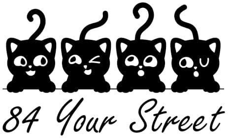 Pack of 3 Cute Cat's Peeking Number & Street Name Waterproof Sticker - 9 Colours - Custom Wheelie Bin/Recycling Box/House Number/Door Signs
