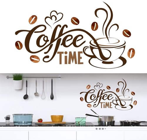 ZWWOGE Adesivi Murali Cucina,Adesivi Cucina Zazze da caffè Parete Adesivo e Coffee Time Scritte Adesive per Pareti Decor, Adesivi Cucina Vinile Tazzine Decalcomania Arte Ristorante Bar Decor