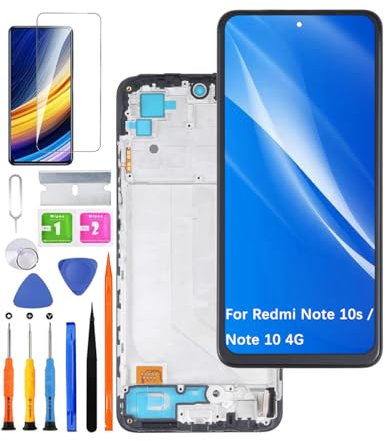 Pantalla de Repuesto para Redmi Note 10s/Redmi Note 10 4G LCD,para Poco M5s Pantalla táctil digitalizador Kit de Piezas de reparación (Negro con Marco)