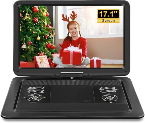 Reproductor de DVD portátil de 19,7 pulgadas con visualización HD grande de 17 pulgadas, batería recargable de 5 horas, reproductor de DVD portátil con cargador de coche, compatible con tarjeta