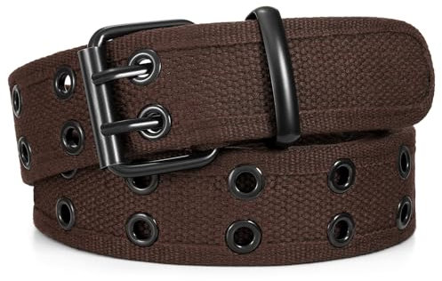 JasGood Nietengürtel Doppelloch Tülle Leinwand Arbeitsgürtel für Herren Damen Unisex Lässiger Webgürtel Stoffgürtel Schwarz Gürtel für Jeans Pants,Kaffee,120cm