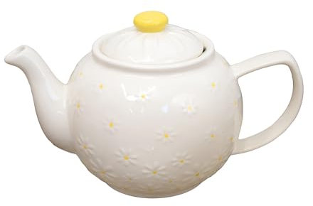 White Daisy 1 Litre Teapot 23x15x14cm Traditional Ceramic Embossed Flower 6 Cup Tea Pot