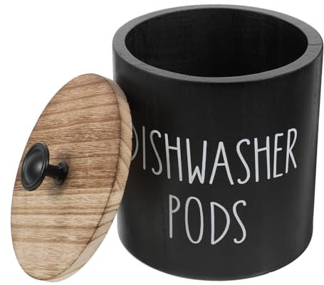 ABOOFAN Boîte De Rangement Ronde En Bois Avec Couvercle Pour Dosettes De Lessive Contenant Hermétique Pour Capsule De Lessive Et Accessoires Buanderie