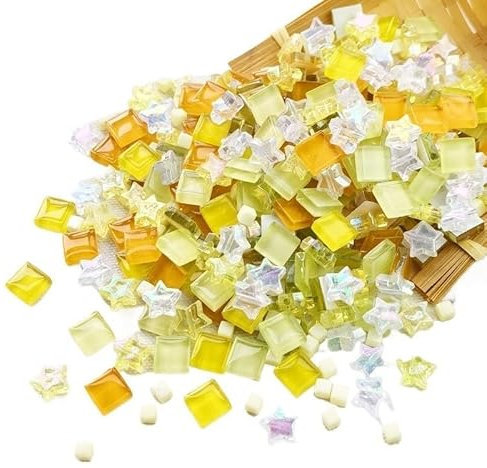 CSSHNL Kristall Mosaik Fliesen 150 Stück glitzernde und klare Mosaikfliesen, Würfel und Sterne, Glas, Kristall, Bastelzubehör for Kinder for Selbermachen(Mixed Lemon)