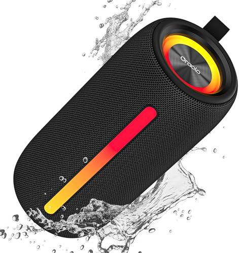 oraolo Portable Wireless Bluetooth Speaker with LED Light, Waterproof IPX6, 24W True Wireless Stereo, 10H Playtime, Support TF Card/Type-C/USB/AUX, Bluetooth 5.4, for Home/Garden/Party/Outdoor(RGB)