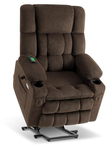 MCombo Dual Motor Riser Recliner Chairs for Elderly, Electric Lift Recliner for Living Room, Infinite Position, Heat & Massage, Extended Footrest, USB Ports, Fabric 7896 (Brown, Large)