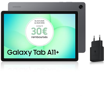 Samsung Galaxy Tab A11+ 5G 11 128Go, Tablette Android IA, Design Fin et Épuré, Écran 90Hz, RAM 6 Go, 4 Haut-Parleurs, Dolby Atmos, Gris, Chargeur Secteur Rapide 25W Inclus, Version FR