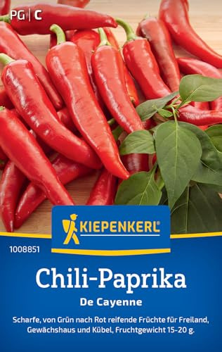Kiepenkerl Chili-Paprikasamen De Cayenne 1008851, Gemüsesaat | Von Grün nach rot reifend, Wuchshöhe 80-100 cm, für Freiland, Gewächshaus & Topf