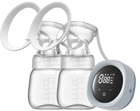 Electric Breast Pump with Four Modes and Nine Levels, Hands-Free, Painless, with an LCD Display, Low Noise, Rechargeable, Mobile Flow, Hands-Free Breast Pump. (Light Blue, 21mm)