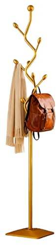 BUZUEY Porte-Manteau sur Pied en métal en forme d'arbre, Design Moderne,8 Crochets Robustes,Porte-Chapeaux et Vestes pour Entrée, Bureau, Chambre (doré)