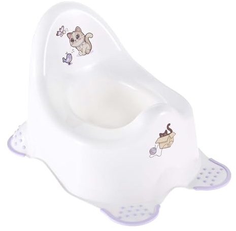 keeeper adam Babytopf, Cat Dekor, Anti-Rutsch-Funktion, Weiß | Anatomisch geformt, Kein Kippen und Verrutschen, Ergonomisches Design mit hoher Rückenlehne, Breiter Sitz, Spritzschutz